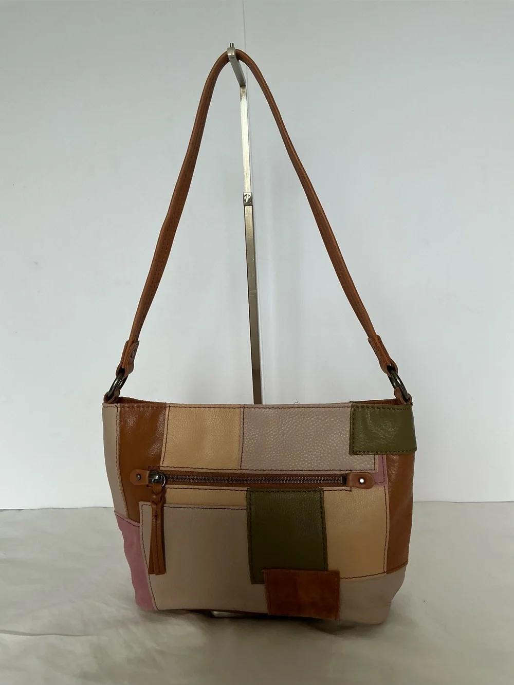 The Sak Leather Suede Patchwork Shoulder Bag -Tan, Beige, Olive & Pink